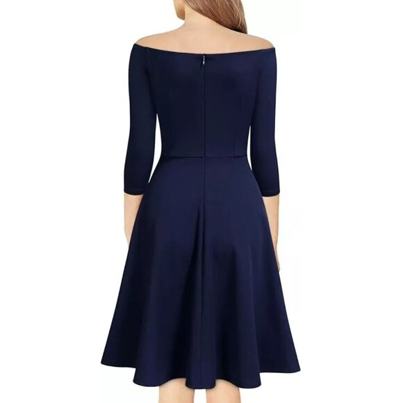 MISSMAY Women's Vintage Party Half Sleeve Swing Dress - Navy Blue Size Small NEW - Picture 3 of 3